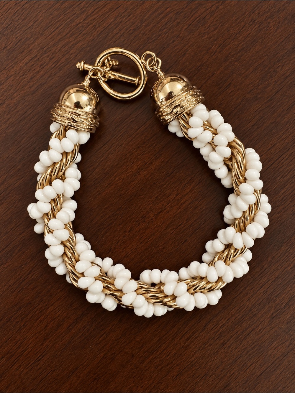 Banana Republic - Gold Tone, White Beaded Statement Bracelet
